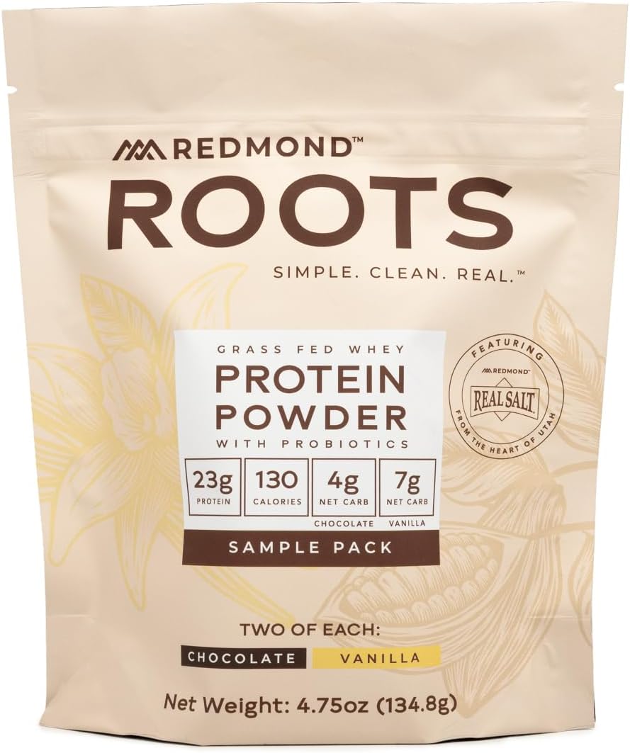 REDMOND Roots Grass-Fed Whey Protein Powder – 23g Protein per Serving, Naturally Sweetened with Maple Sugar & Monk Fruit, Probiotic for Digestion (Vanilla)
