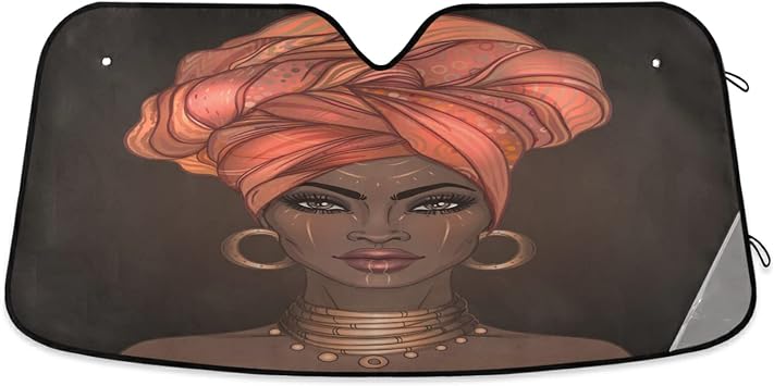 ALAZA African American Pretty Girl Windshield Sun Shade، Foldable Car Sun Shade for Front Windshield Sunshades Protector Blocks UV Rays Sun Visor Protect and Cool Your Vehicle Interior