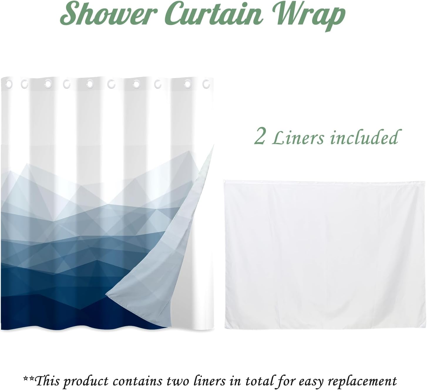 71x71 Inch Without Hook Gradient Shower Curtain and Liner Set Blue Geometry Ombre Snap in Shower Curtains for Bathroom Stylish Funky Modern Minimalist Graphic Cloth Bathroom Set for Decor