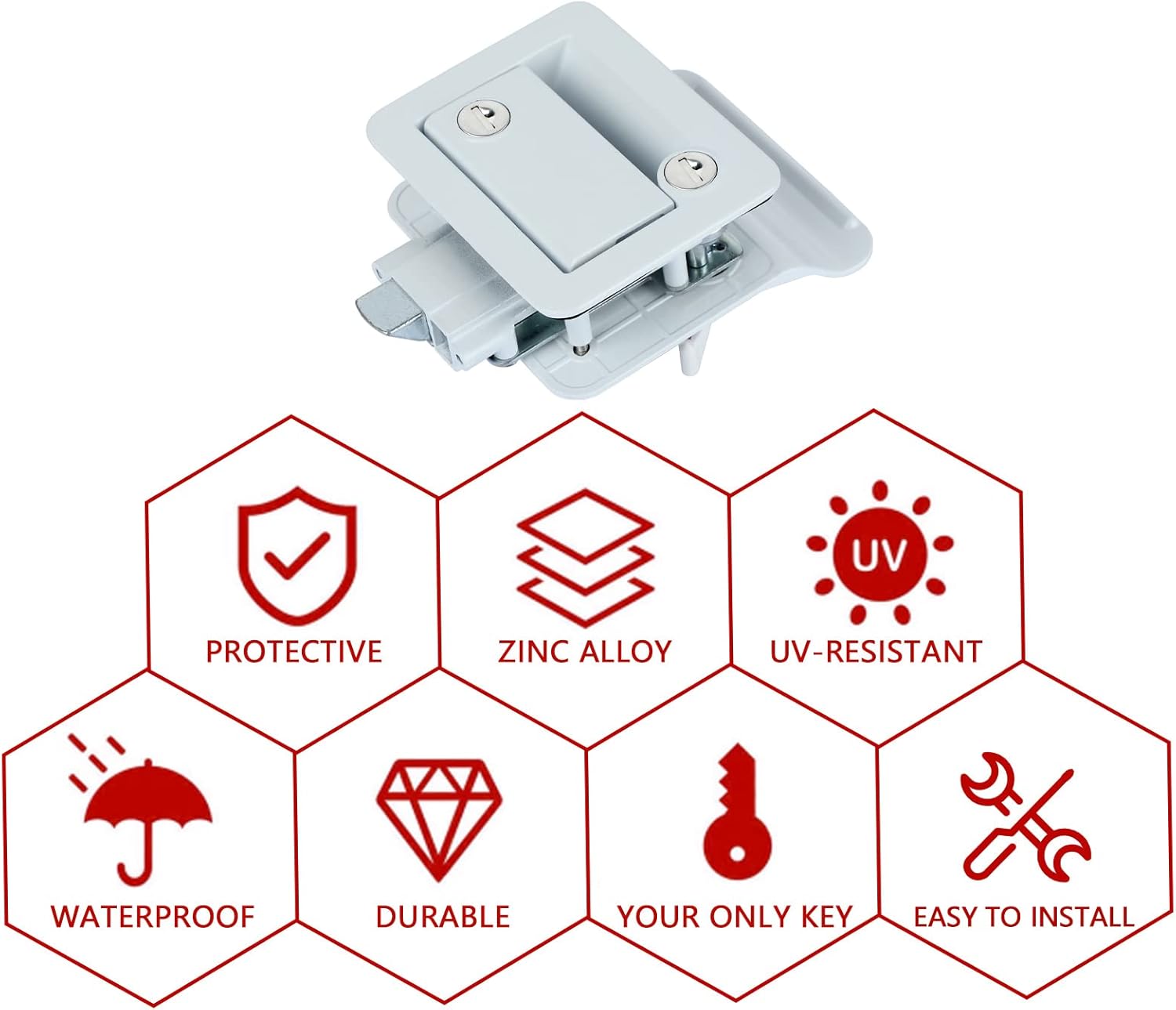 Upgraded RV Travel Trailer Entry Door Lock (2 Pack), RV Door Latch with Paddle Deadbolt and Keys, Zinc Alloy Metal Door Latch for Camper Cargo Hauler - White