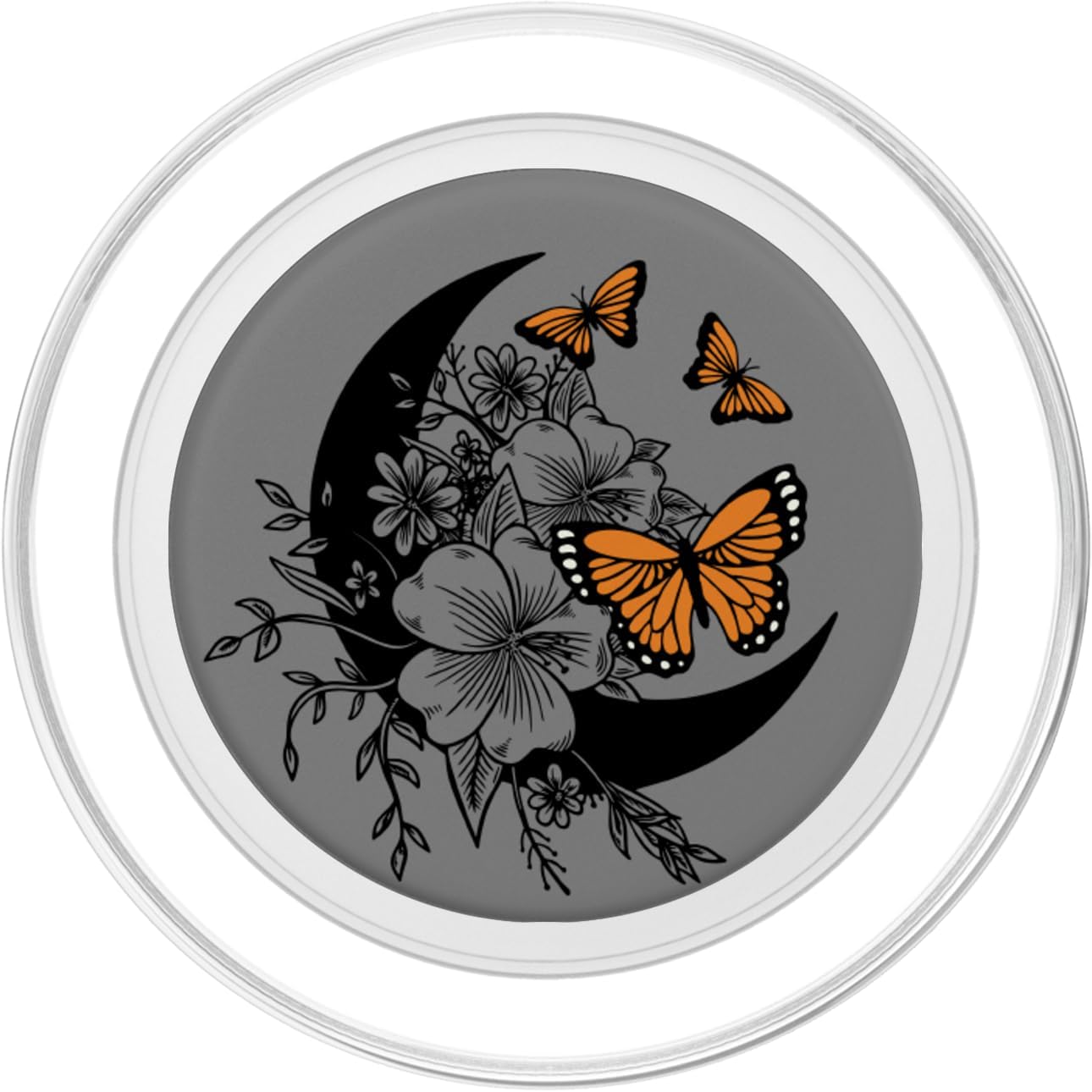 Gray Monarch Butterfly Moon Flower PopSockets MagSafe PopGrip for iPhone
