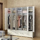 MAGINELS Closet Shelves Wardrobe Clothes Organizer Cube Storage Armoire Cabinet Dresser for Bedroom Portable Wood Grain 10 Cube & 5 Hanging Section