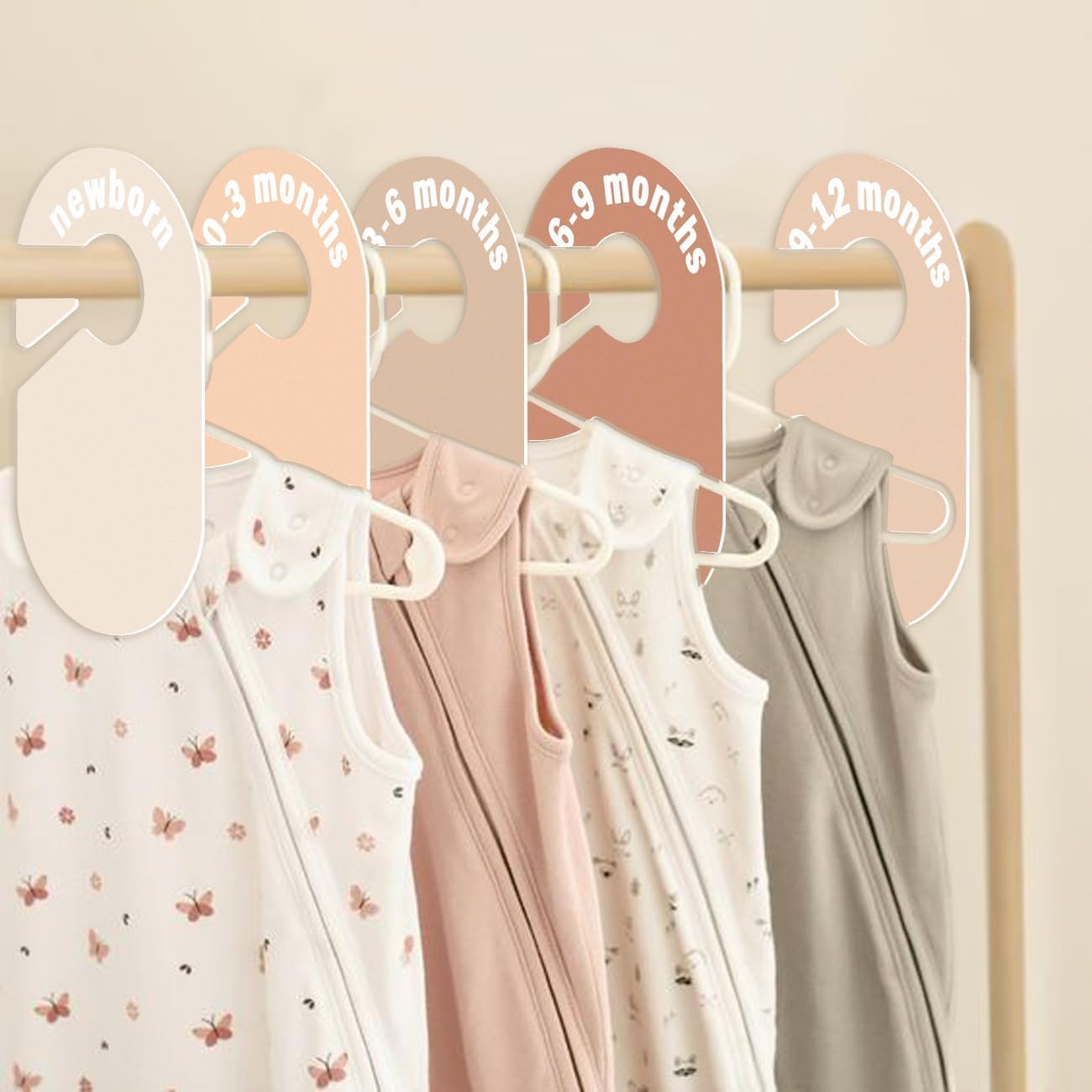 Baby Closet Divider, Baby Wardrobe Organizer, Double-Sided Design, Nursery Decor Clothes Hanger Dividers for Sorting 8 Sizes from Newborn to 12+ Months (Earth stone)