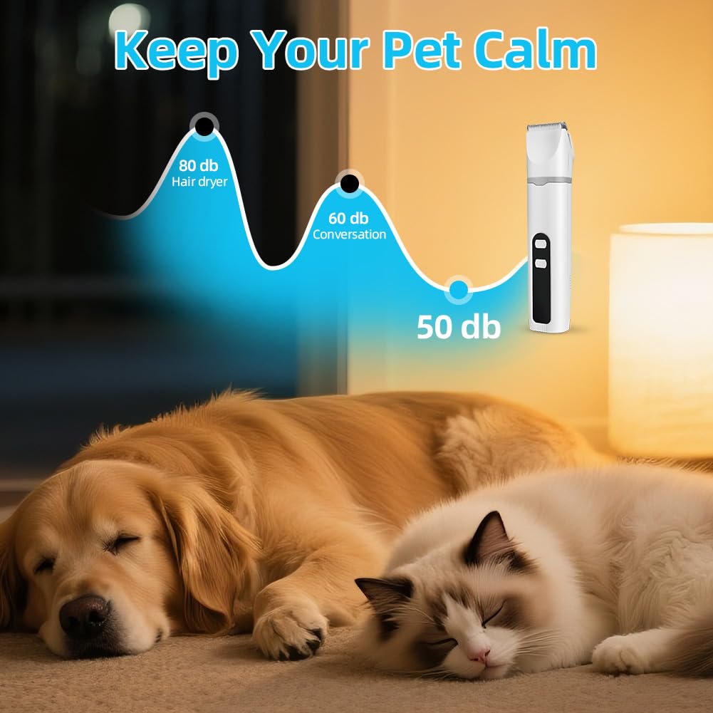 4 en 1 Tondeuse Chat Chien Set, Tondeuse silencieuse pour chat,USB-C,Tondeuses Professionnel Silencieux écran LCD pour Chats Chiens à Poils de Pattes Fesses et Poils Noués