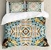 Ambesonne Hippie Duvet Cover Set, Close up Effect Hippie Motif Maya Clan in Dirt Tones Counter Culture Print, Decorative 3 Piece Bedding Set with 2 Pillow Shams, Queen Size, Yellow Blue