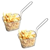 Odowalker 2 Pcs Mini Square Fry Baskets&comma; 4&period;13×3&period;3×2&period;5inch Stainless Steel Fry Basket with Handle Steel French Fry Chip Basket French Fries Desk Food Presentation Mesh Basket Kitchen Cooking Tool