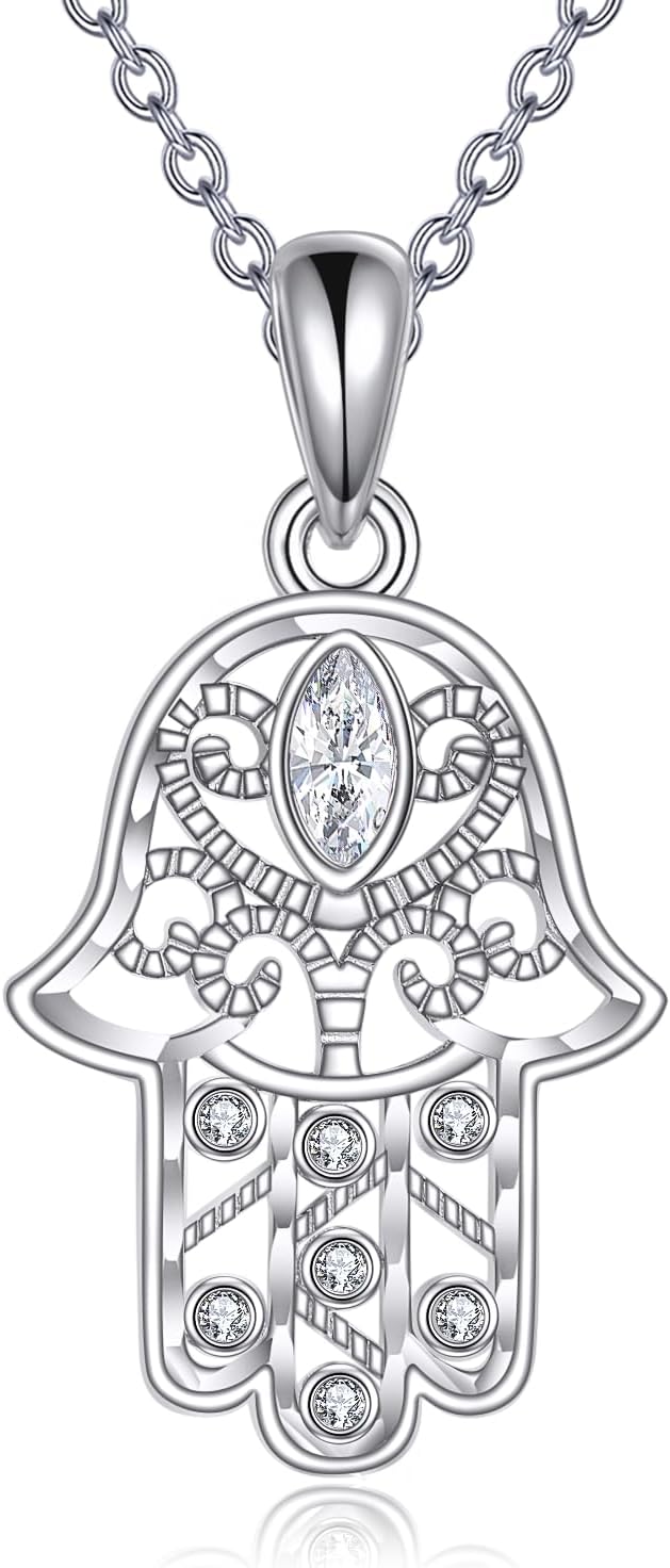 Hamsa Necklace 925 Sterling Silver Hamsa Necklace for Women Amulet Protector Jewelry Gifts
