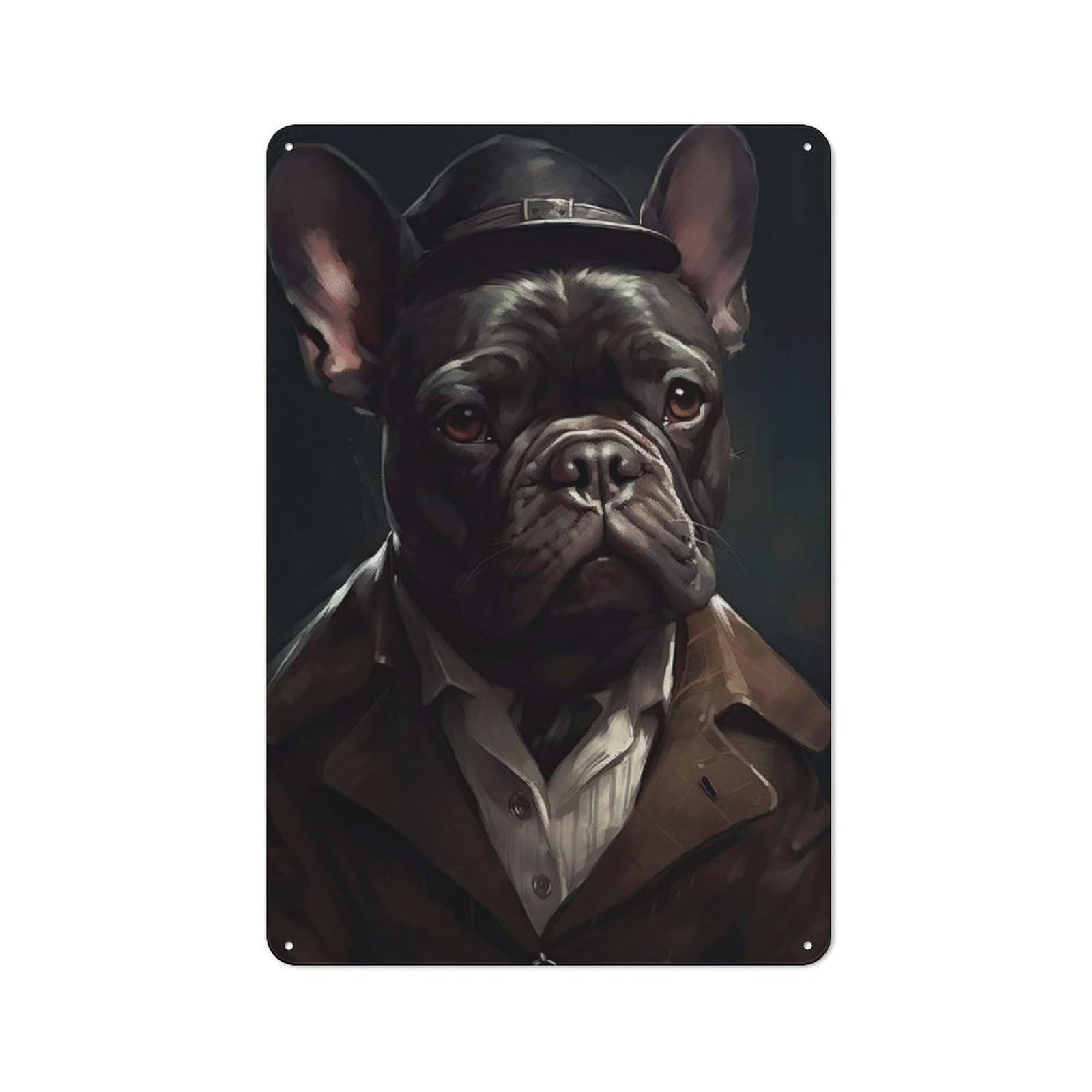 Junmoney Style-7 Understated Decorative Metal Sign 30X20cm Featuring French Bulldog Gangster, Study Room Decor For Workspace, Cafe, Shop Or Desk Area