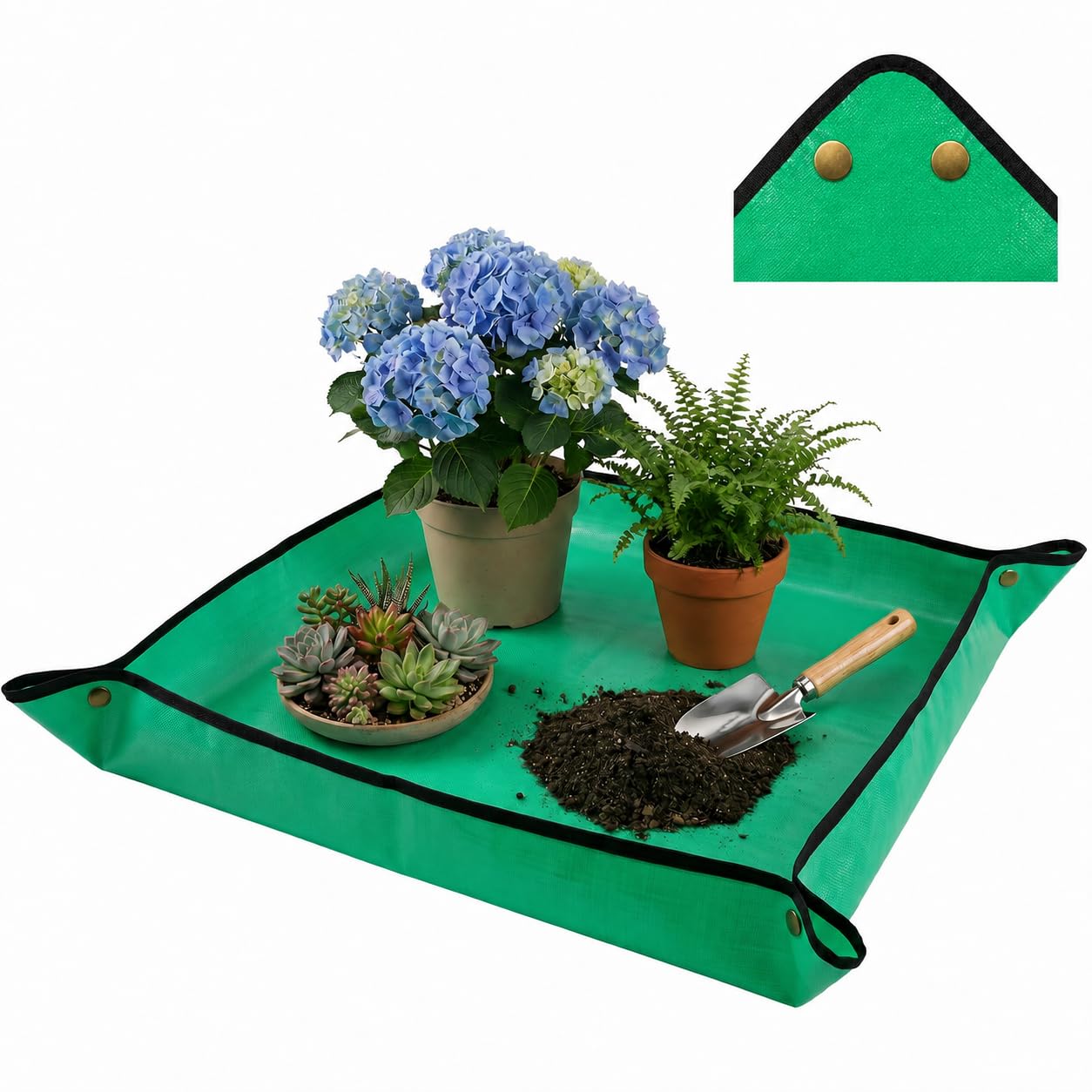 CamareR Pflanzmatte, 68x68 cm Wasserdicht Umtopfmatte für Pflanzen, Faltbare Pflanzmatte mit Kupferknöpfen, Gartenmatte für Zimmerpflanzen, Monstera, Alocasia, Bonsai