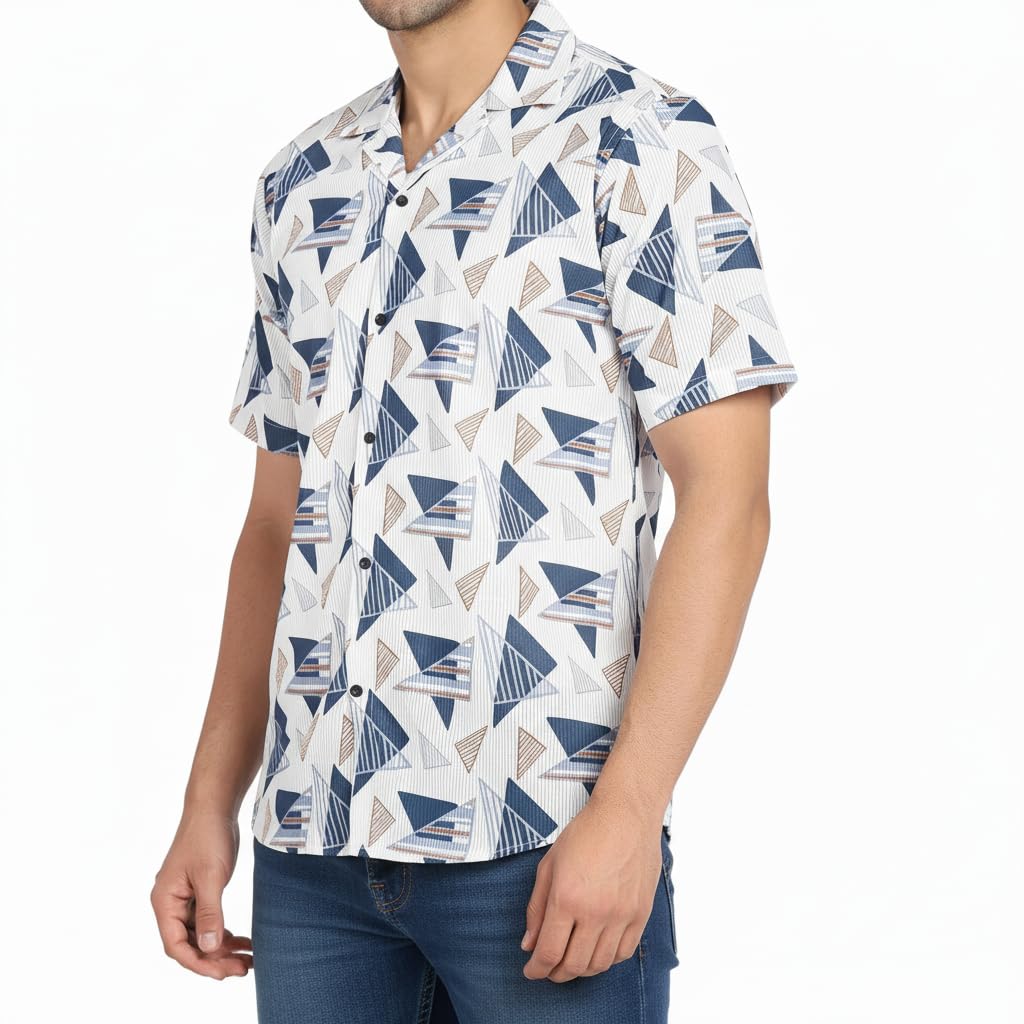 Men’s Corduroy Printed Half Sleeve Casual Shirt - Regular Fit Hip Length-image-37