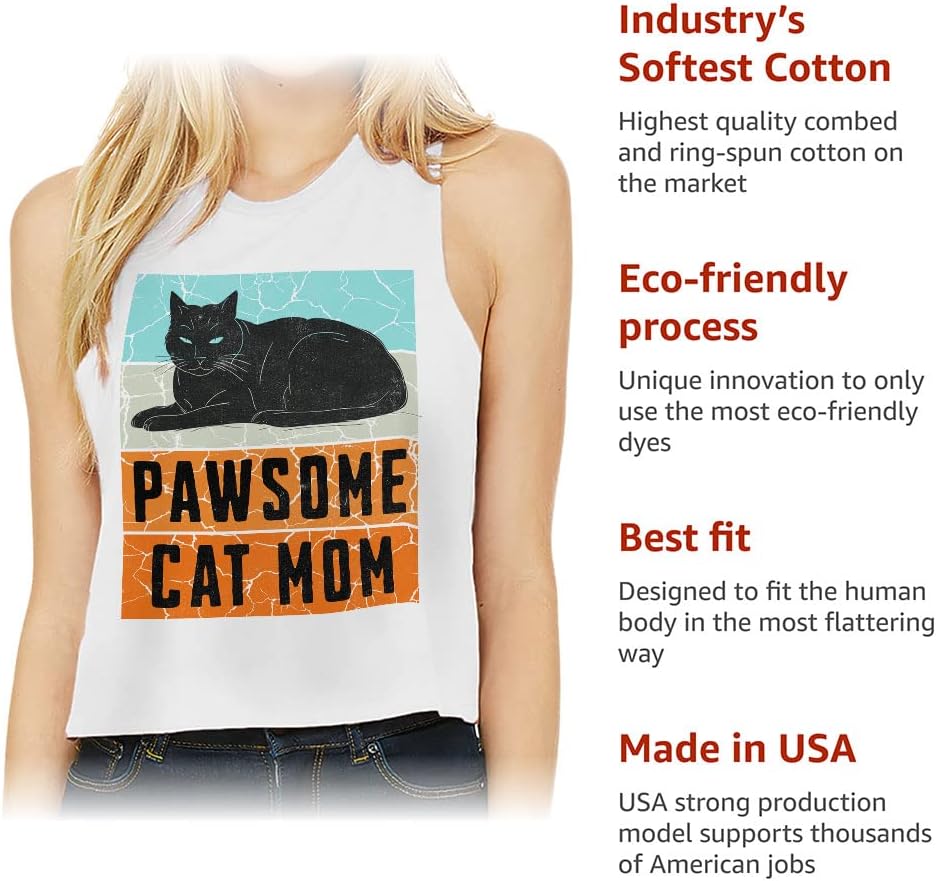 Cat Mom Racerback Cropped Tank - Pawsome Women's Tank - Retro Vintage Tank Top