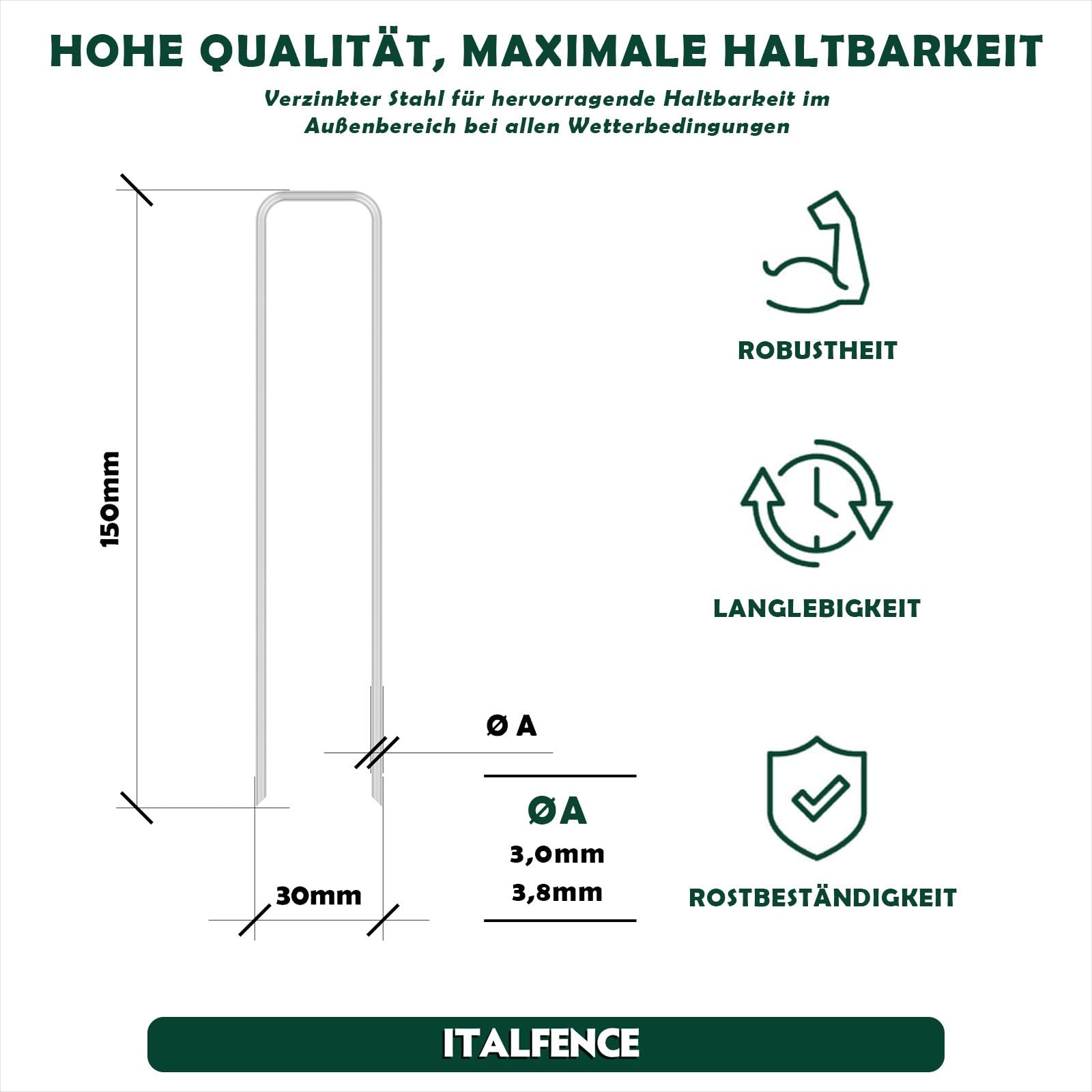 Erdanker Ø3,00mm, verzinkt, Erdnägel für Unkrautvlies [100 Stück]