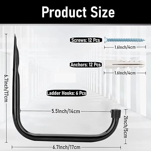 Miniatura 2 de Whrsinlor Ganchos de garaje resistentes, gancho de almacenamiento de herramientas de jardín de montaje en pared de 6.7 pulgadas para bicicleta,