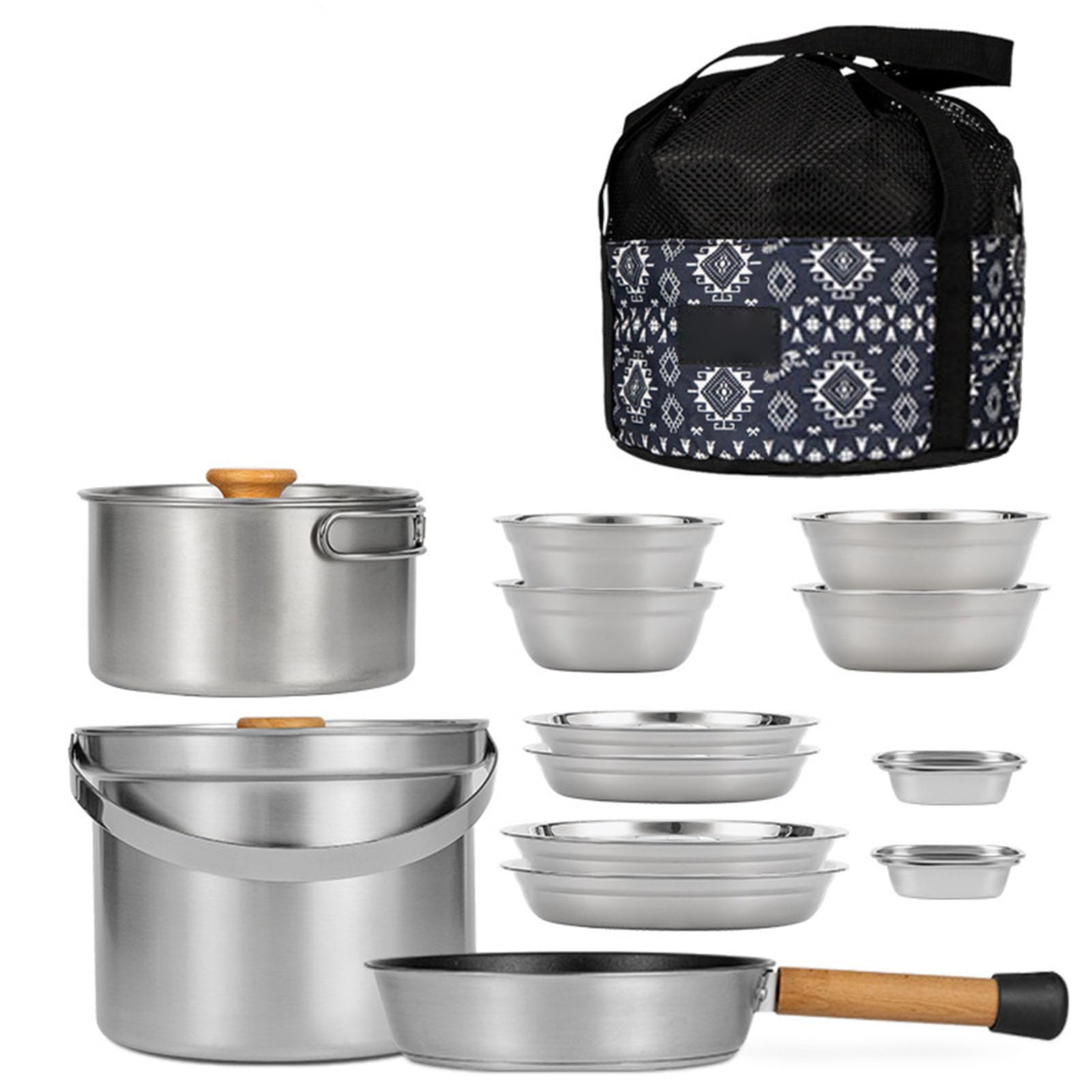 Jazuaiao 304Stainless Steel Kitchen Cookware Portable Frying Pans Multifunctional Pots Cooking Utensils for Outdoor Adventures Portable Cookware Set