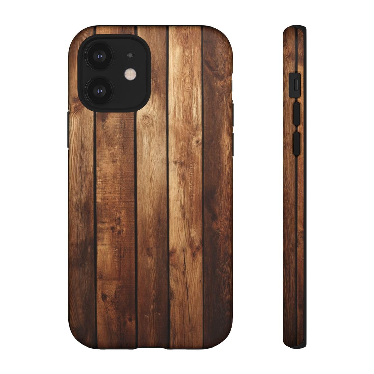 Coque rigide mate iPhone 12 marron texture panneau de bois rustique - 2