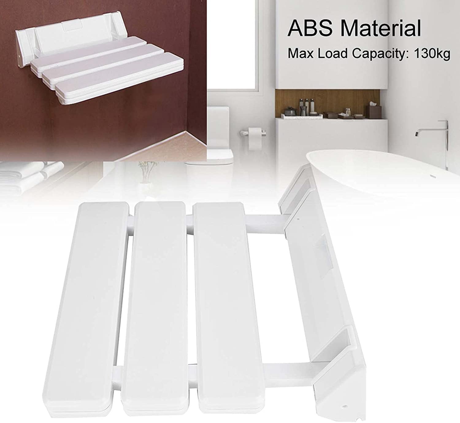 Siège de Douche Mural Repliable/Rabattable Salle de Bain,Planche pour Baignoire orthopédique Siège de Bain antidérapant Poids,Tabouret de Douche Ergonomique Pieds(33 * 32 * 5 cm (Blanc))