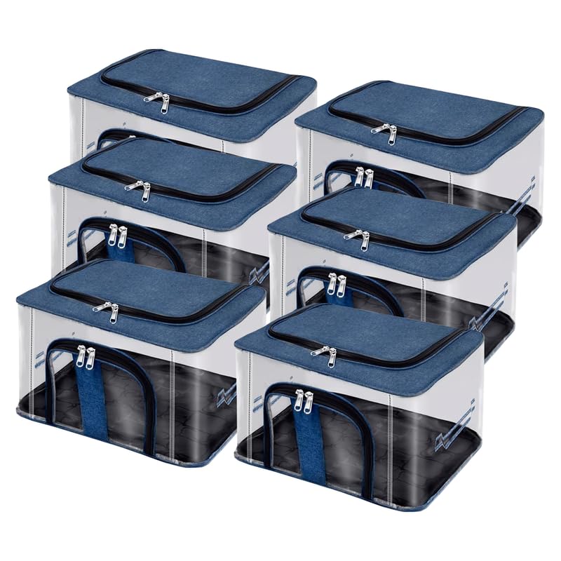 Image of Shibui Storage Bags With Cover And Double Zipper Closure For Clothing Protector Wardrobe Organiser.Navy(pack of 6)