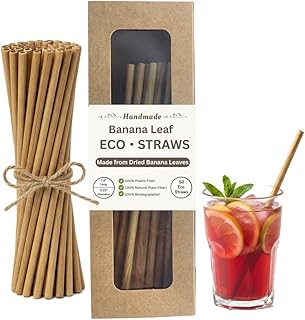 Banana Leaf Straws for Cold Drinks | Plastic Free | Disposable and Compostable | 7.8 Inches Long (50)