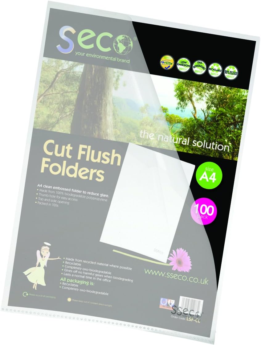 SECO A4 Cut Flush Folders A4, 100 Micron, Frosted Clear - Pack of 100