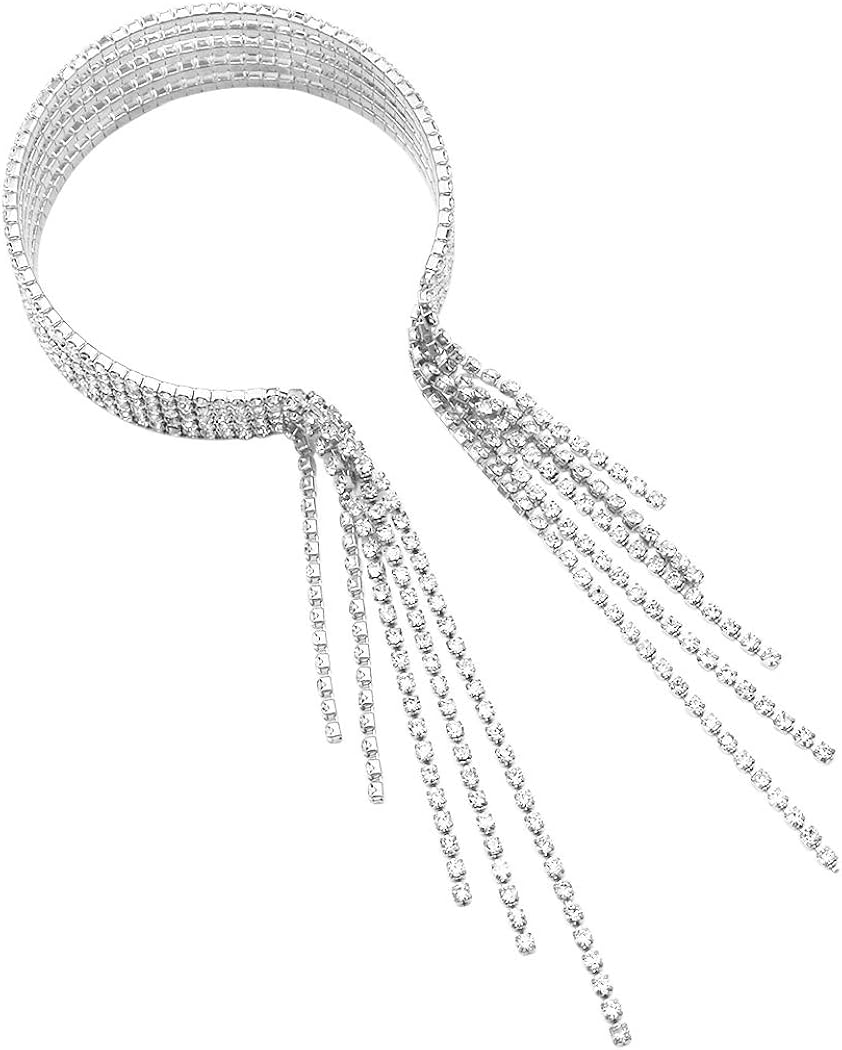 Rosemarie Collections Women's 5 Strand Flexible Wire Crystal Rhinestone Fringe Statement Bracelet (Silver Tone): Clothing, Shoes & Jewelry