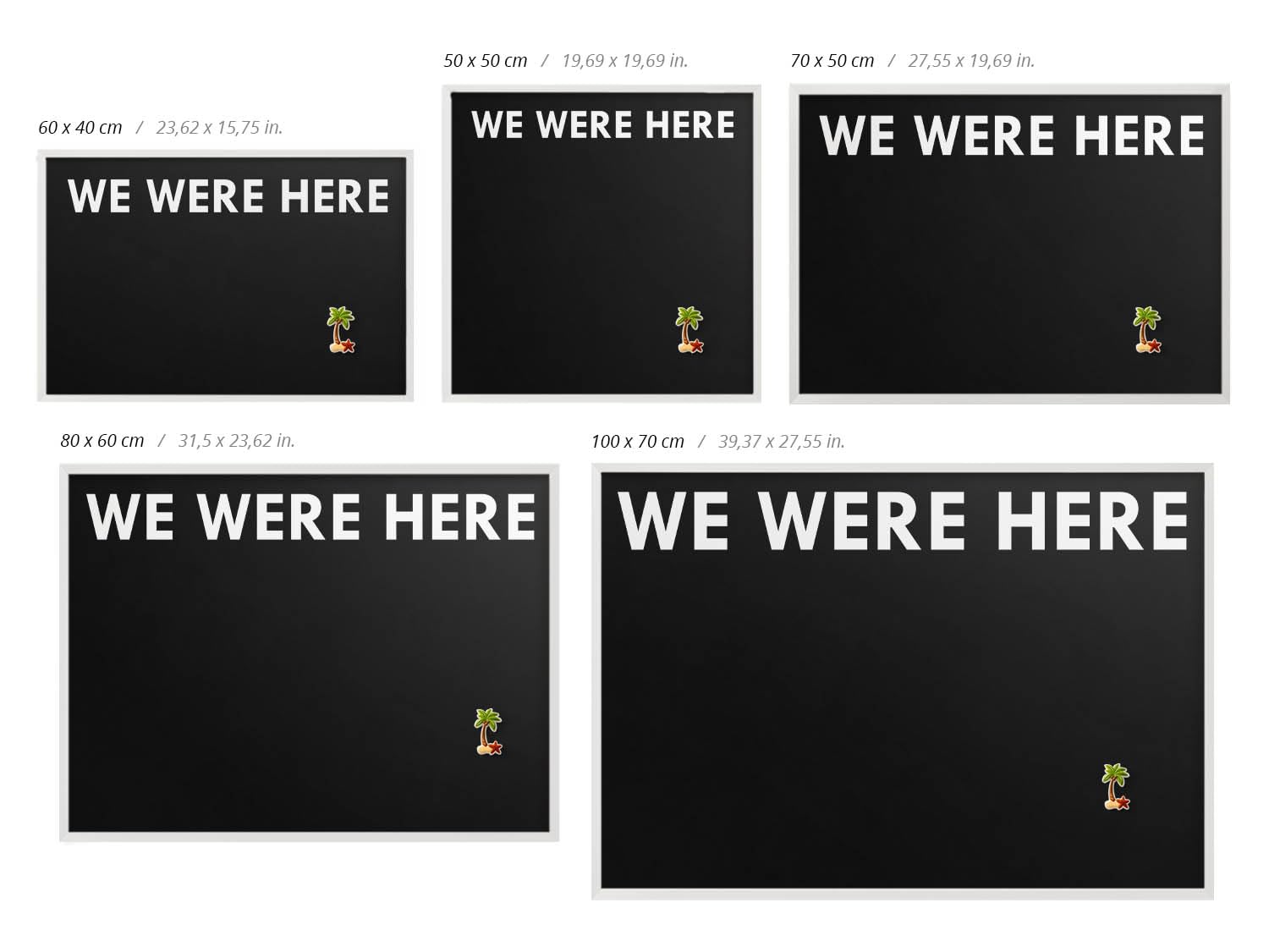 Pizarra Magnética 100x70 cm | con Marco Blanco | We Were Here | Montaje Fácil | Tablero Imantado | Para Amantes de los Viajes | Para Fotos, Notas y Recuerdos | Decoración Hogar