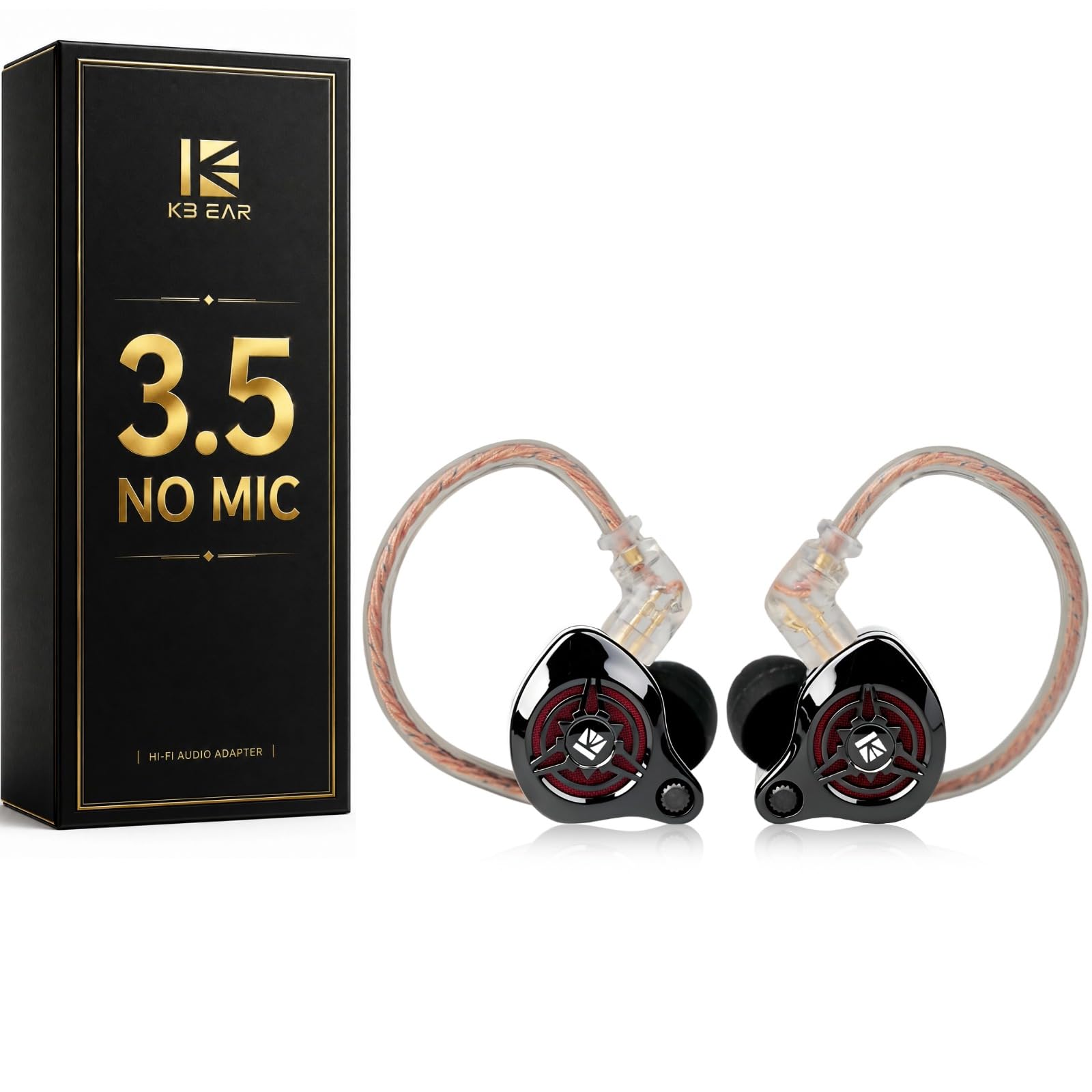KBEAR BK1 - Auricolari in-ear cablati da 10 mm, DD singolo da 10 mm, cuffie HiFi con cavo, auricolari IEM con cavo staccabile, per gaming/musica/video (colore nero, 3,5 senza microfono)