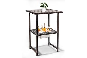 Sundale Outdoor Counter Height Rattan Wicker Bar Drink Table with Built-In Ice Bucket for Garden