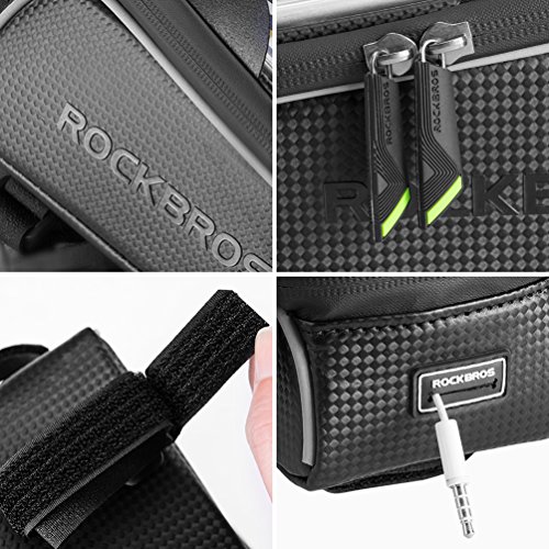 ROCKBROS Bike Frame Bag Water Resistant Bicycle Front Top Tube Bag Screen Touch Fits Phones for 6.5" Below (Upgrade Black)