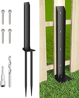Fence Post Anchor Kit, Heavy Duty Metal Steel Fence Post Repair Kit, Fence Post Anchor Stakes Ground Spike for Repairing Tilted/Broken Wood Fence Post, Double-Tube Style, 1 Pack, Black