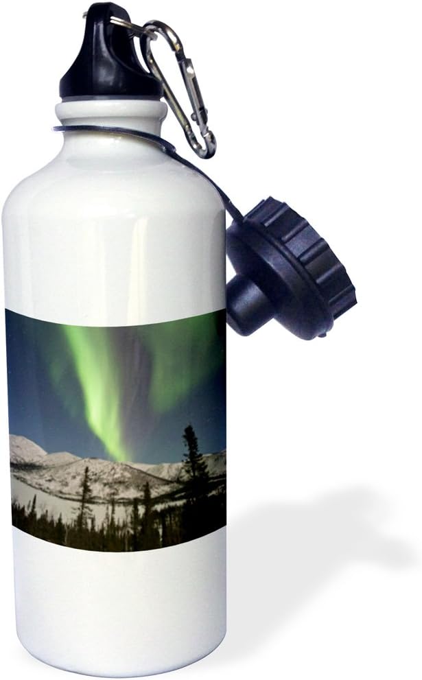 3dRose "Aurora borealis, Northern Lights, Alaska, USA US02 HRO0382 Hugh Rose" Sports Water Bottle, 21 oz, White