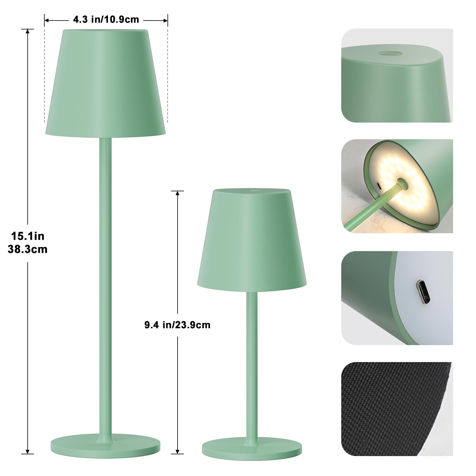 PreeOtti Lampada da Tavolo LED Senza Fili, Touch Dimmerabile, 3 Modalità di Colore, Lampada da Comodino Ricaricabile USB-C per Camera da Letto, Soggiorno, Campeggio all'aperto Esterno Verande(Verde)