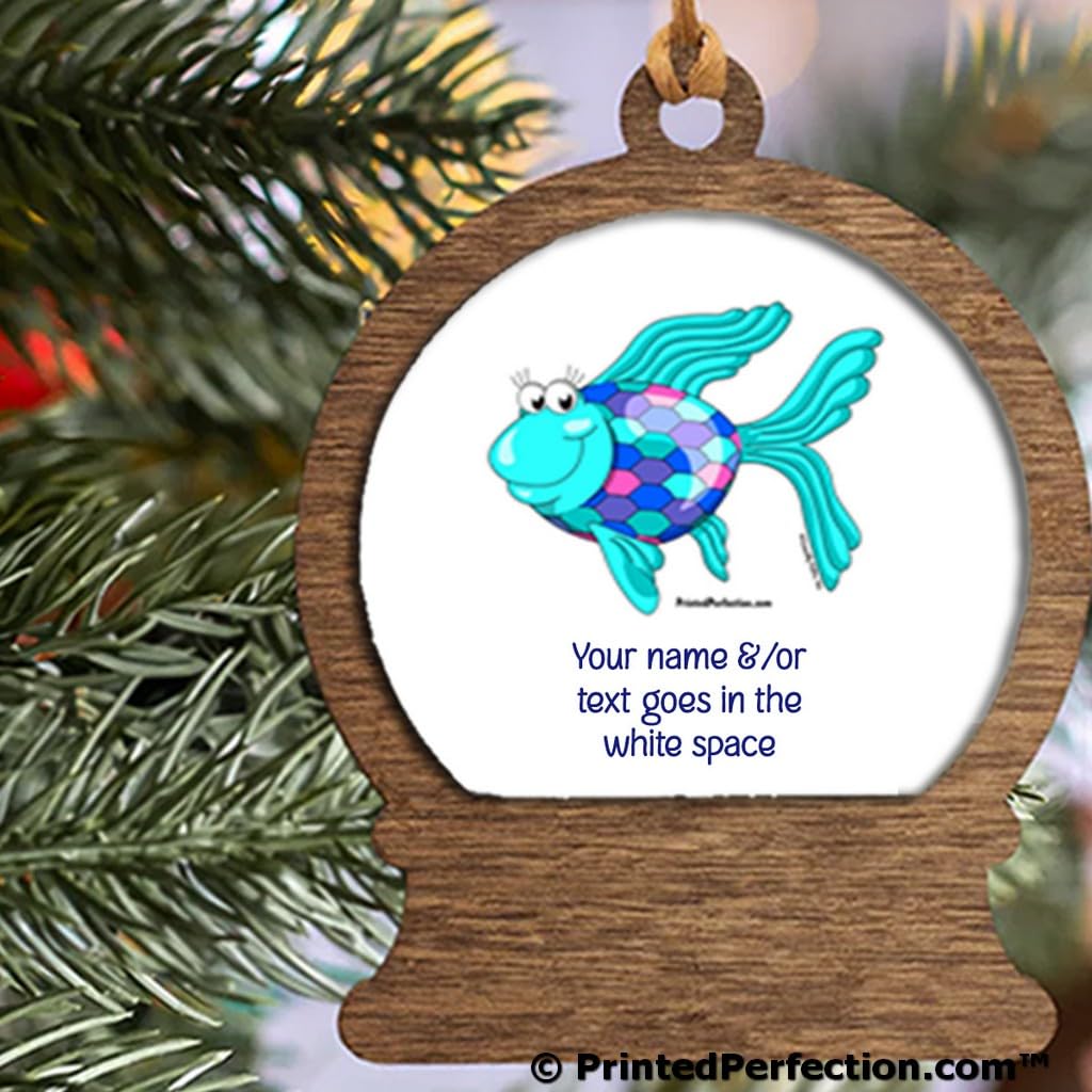 PrintedPerfection.com Personalized Fish Wooden Snow Globe Shaped Christmas Ornament