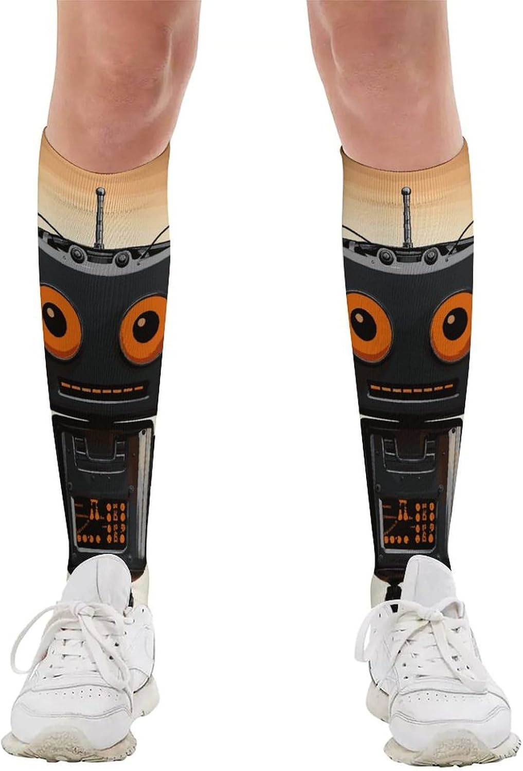 Black Robot Knee High Soccer Socks Moisture Wicking