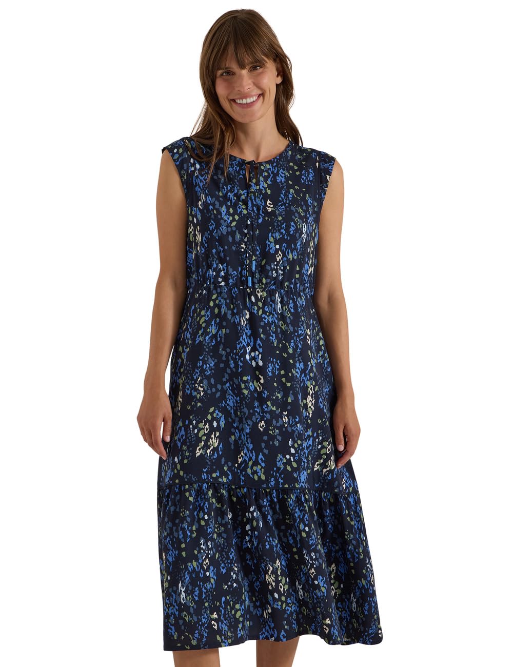 Cecil Midi Dress with Split Neck and Print Urban Dark Blue XL