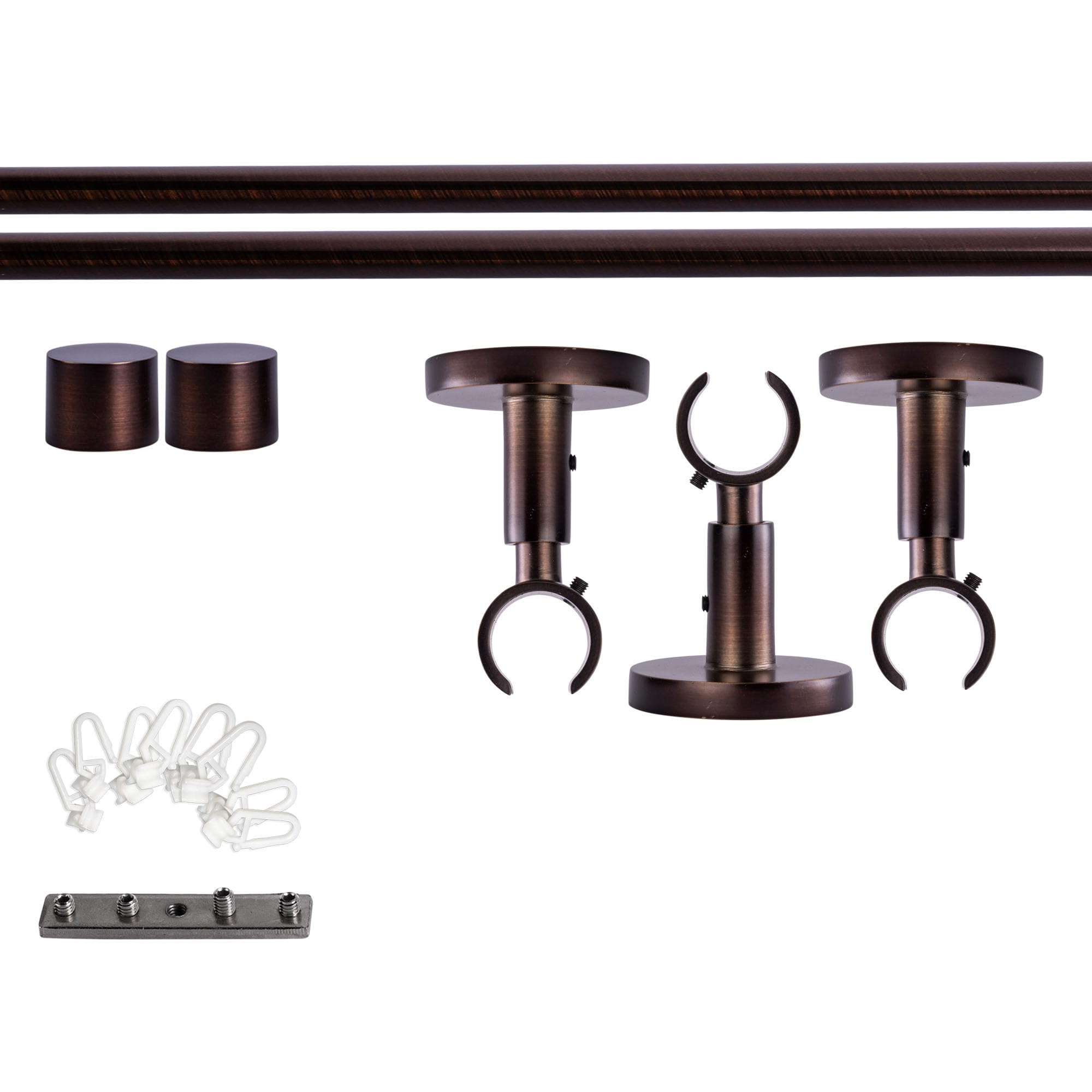 Victoria M. Gardinenstange Set mit Kappenknäufen mit Deckenhalter und Flachring und Innenlauf Ø 19 mm Länge 400cm, 1-Läufig, Rot-bronze gebürstet