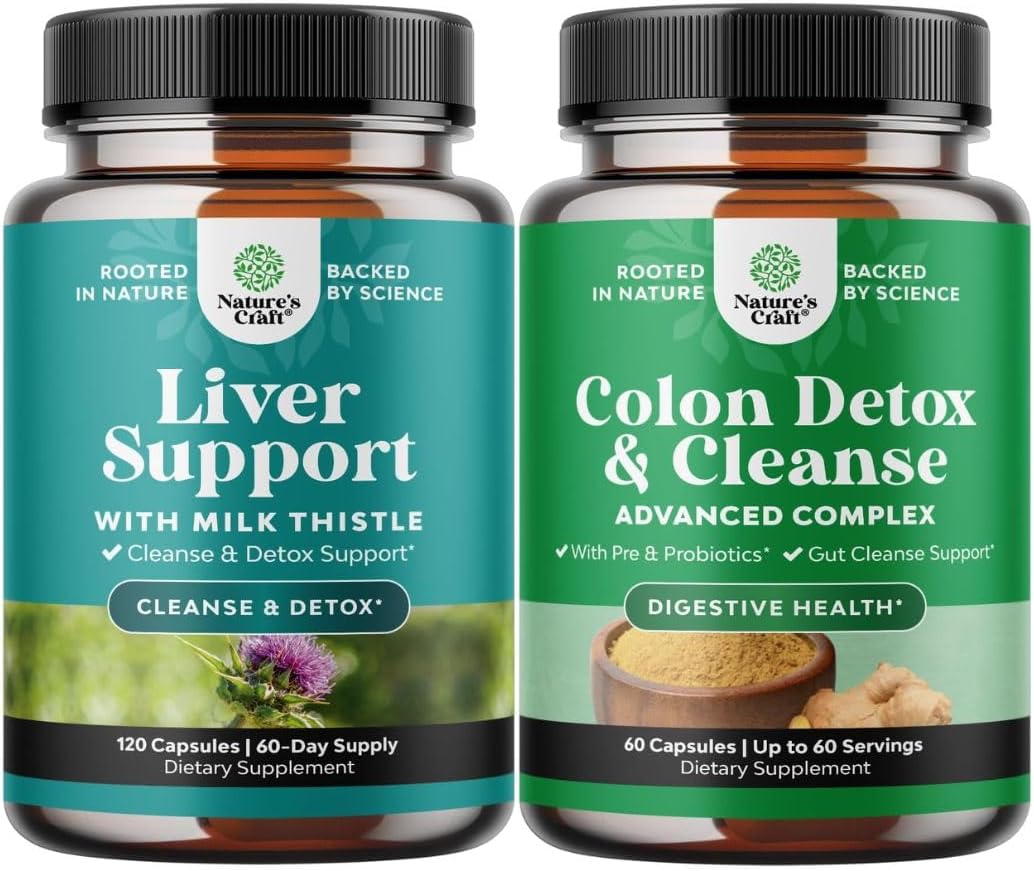 Bundle of Liver Cleanse Detox & Repair - Milk Thistle with Dandelion Root Choline Beetroot Artichoke Extract and Colon Cleanser & Detox - Lactobacillus Acidophilus Probiotic Supplement Body Cleanse