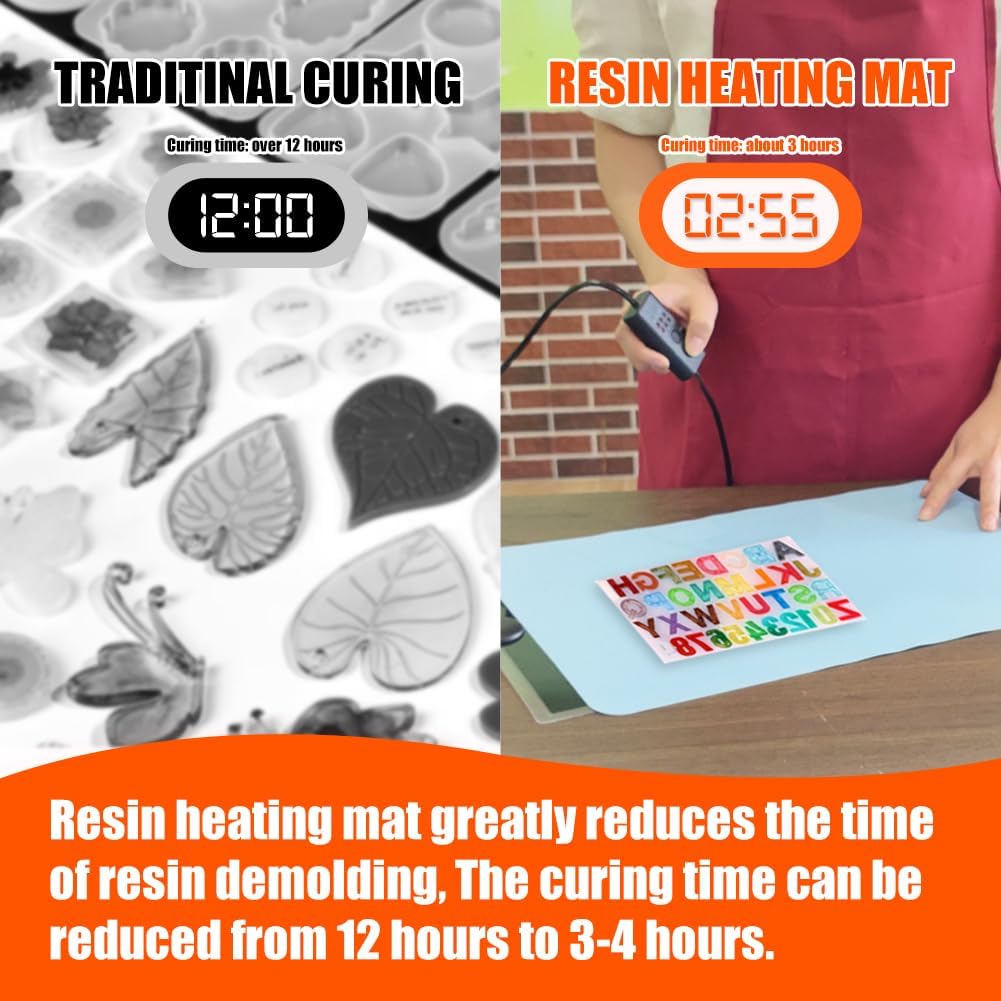Resin Heating Pad Kit with Timer and Lid, Resin Curing Mat, Heat Pad for Silicone Mold, Epoxy Resin Dryer Mat Suitable for Keychain, Jewelry, DIY Lovers