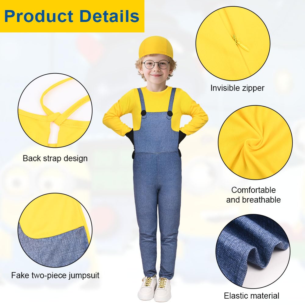 BSBUY Yellow Costume Kid World Book Day Costume 3Pcs Boy Yellow Cosplay Costume Set Cosplay Dress Up Outfit Funny Dress Party Supplies Yellow Costume Halloween with Black Gloves Beanie Knit Hat - Image 4