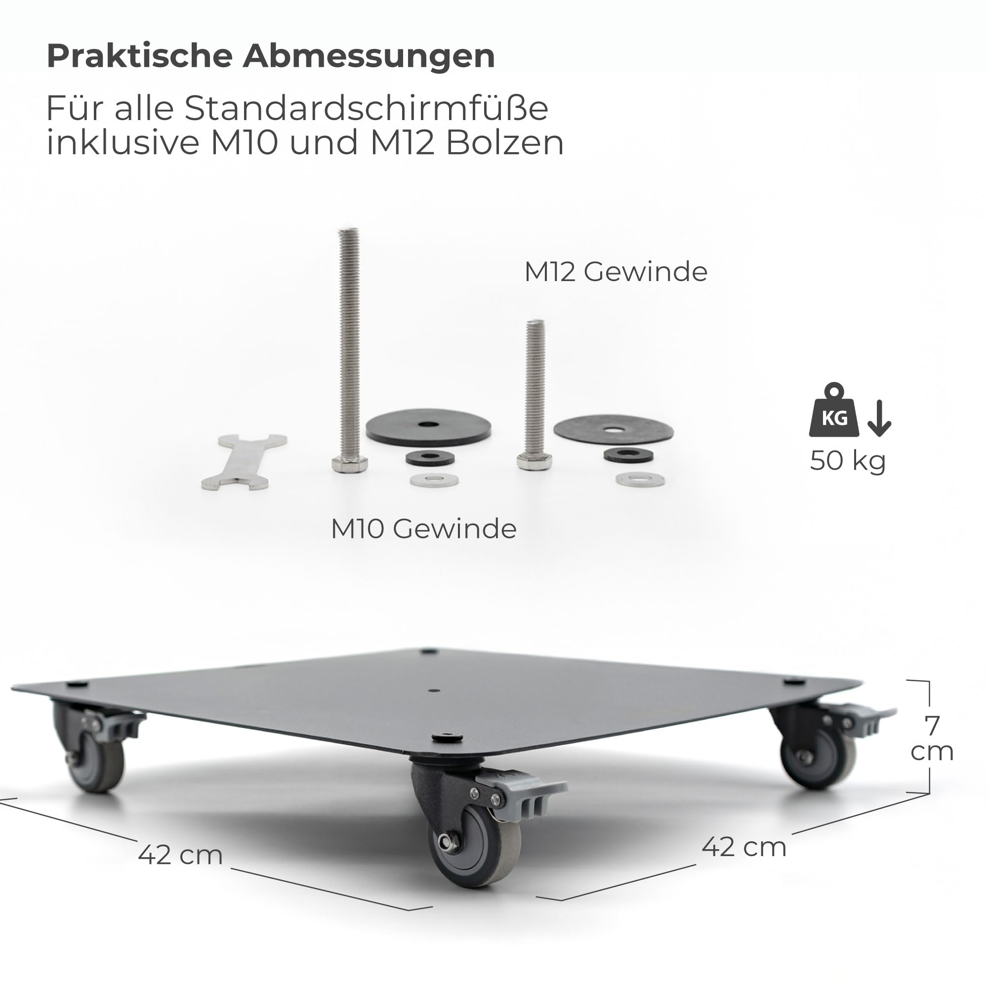 Universalplatte Metall lackiert | Schirmständer Vario mit Rollen 360° drehbar + Feststellbremsen für Sonnenschirme Schirmfüße