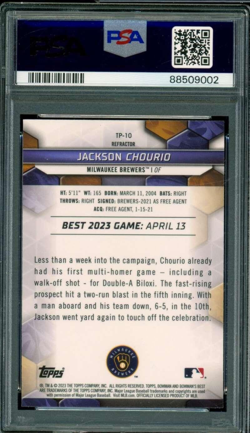 Jackson Chourio Rookie Card 2023 Bowman's Best #TP-10 PSA 10 - Baseball Slabbed Rookie Cards