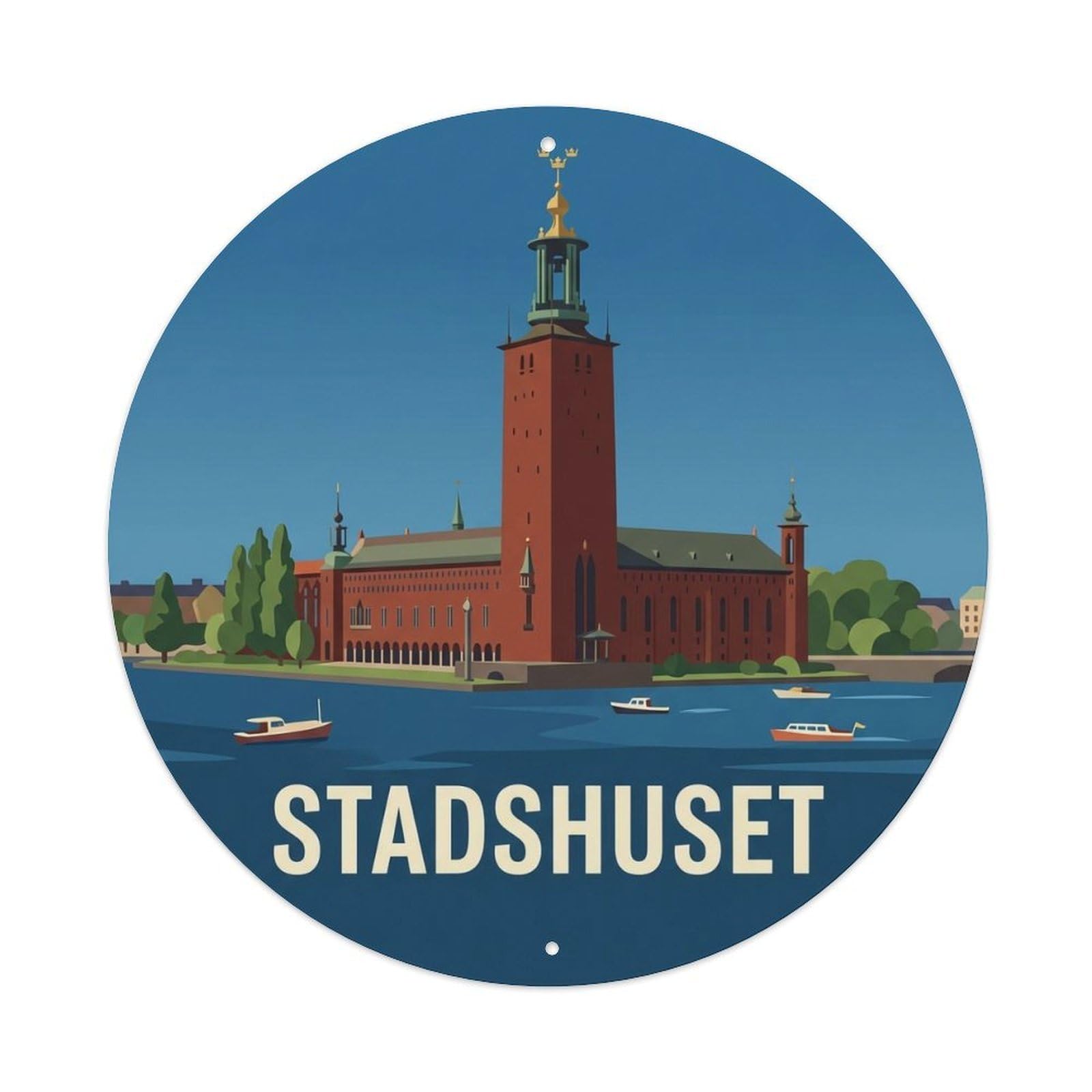 Okahys 8X8inch(20X20cm) Vintage Travel Stadshuset Sweden Tower Metal Tin Sign