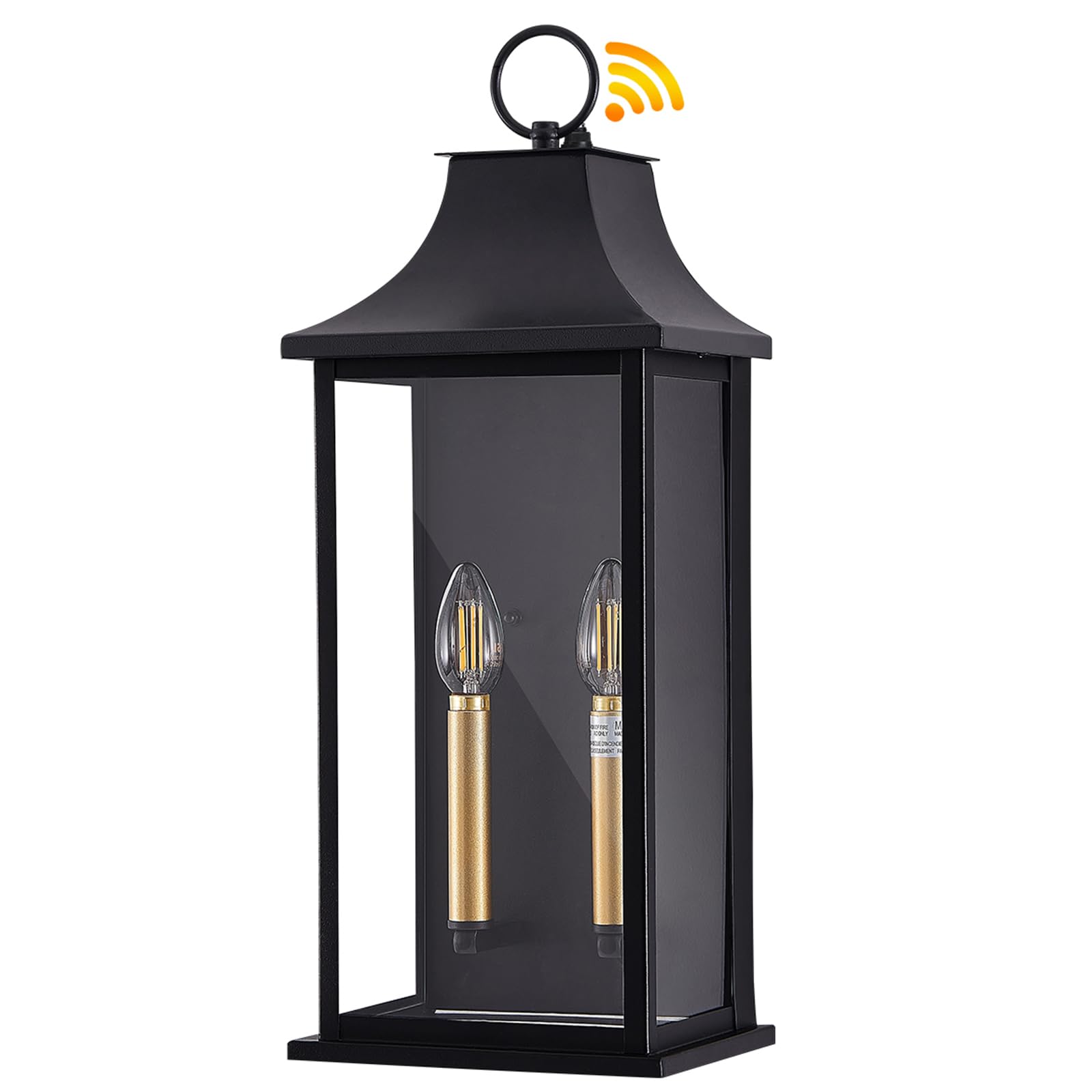 21in large dusk to dawn outdoor wall lights fixture, 2-light black gold exterior lighting fixtures, weather resistant patio wall light fixture for porch, garage, entrance, backyard e12 base