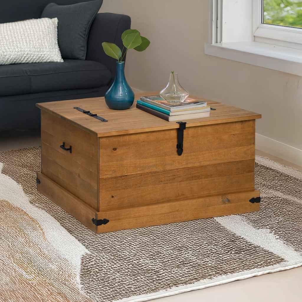 HALDEN Baúl de madera maciza de pino 91 x 91 x 47 cm, doble baúl con asas de metal, baúl de almacenamiento con mucho espacio para ropa y mantas, también utilizable como mesa de café