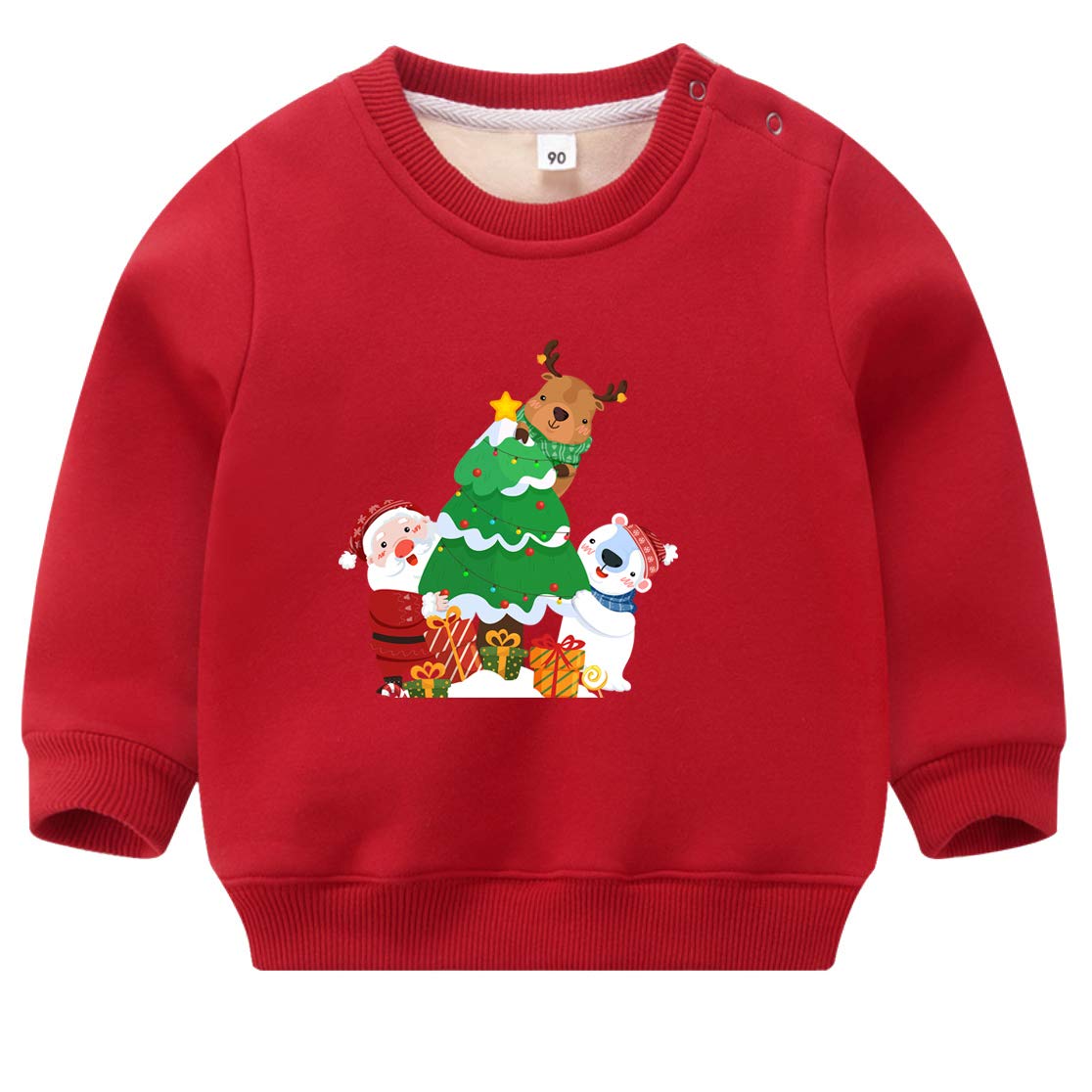 Boys Girls Thermal Fleece Lined Cotton Christmas Sweatshirts X Mas