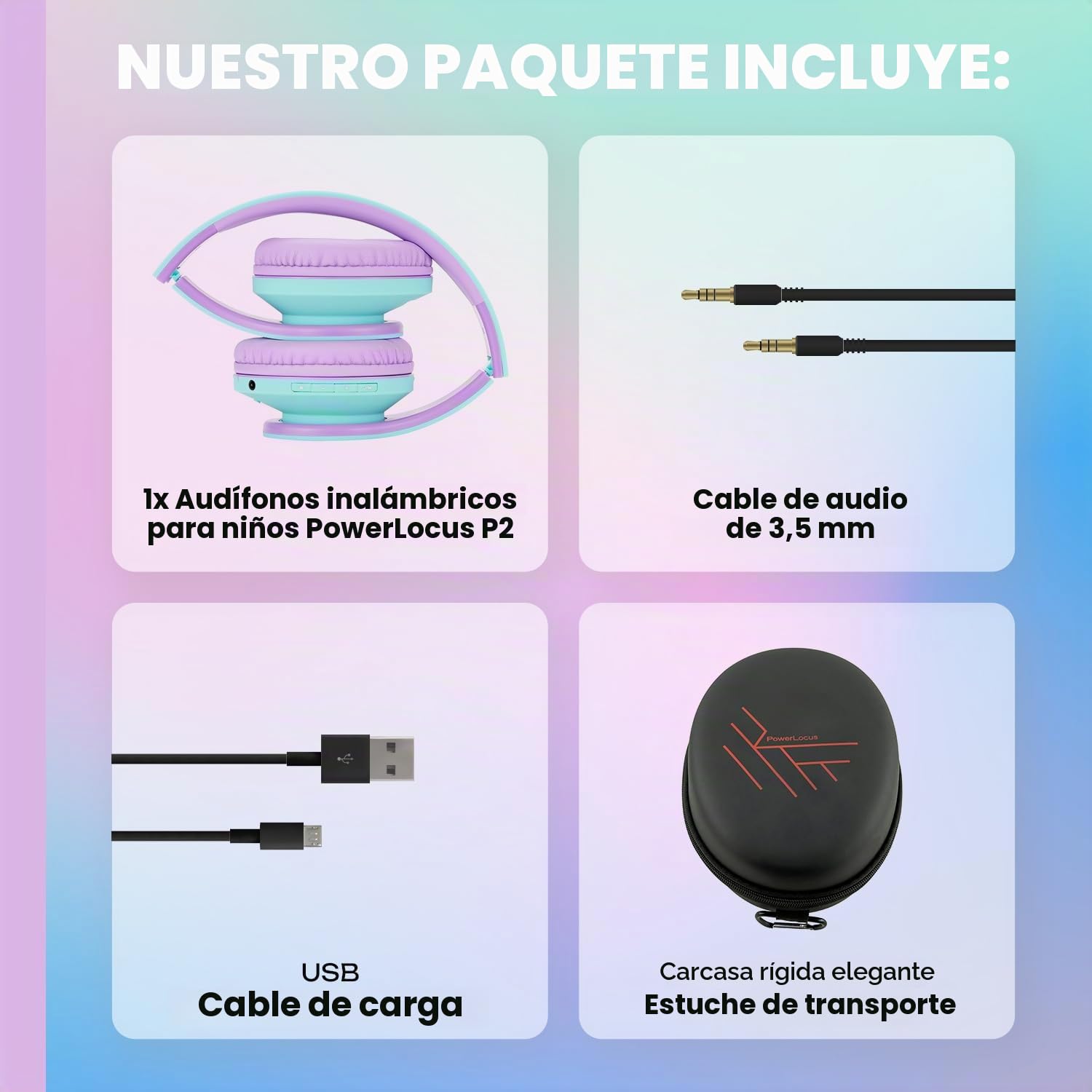 PowerLocus Auriculares para niños, Auriculares Bluetooth para niños, con 85DB Volumen Limitado, Plegable, con Micrófono, Micro SD Slot, Cascos Inalámbricos y con Cable, con Estuche