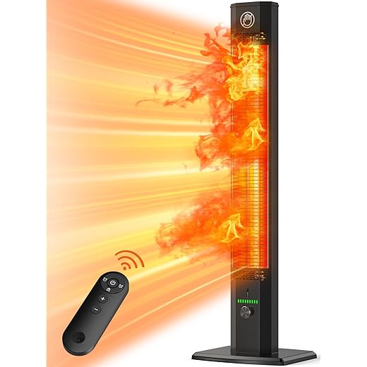 42INCH Outdoor Heater, 9Heat Levels & 540Min Timer, Child Safety Lock, IP65 Waterproof Garage Heater, 1500W Infrared Heating,Tip-Over&Overheat Protection,Patio Heaters for Outdoor Use Indoor