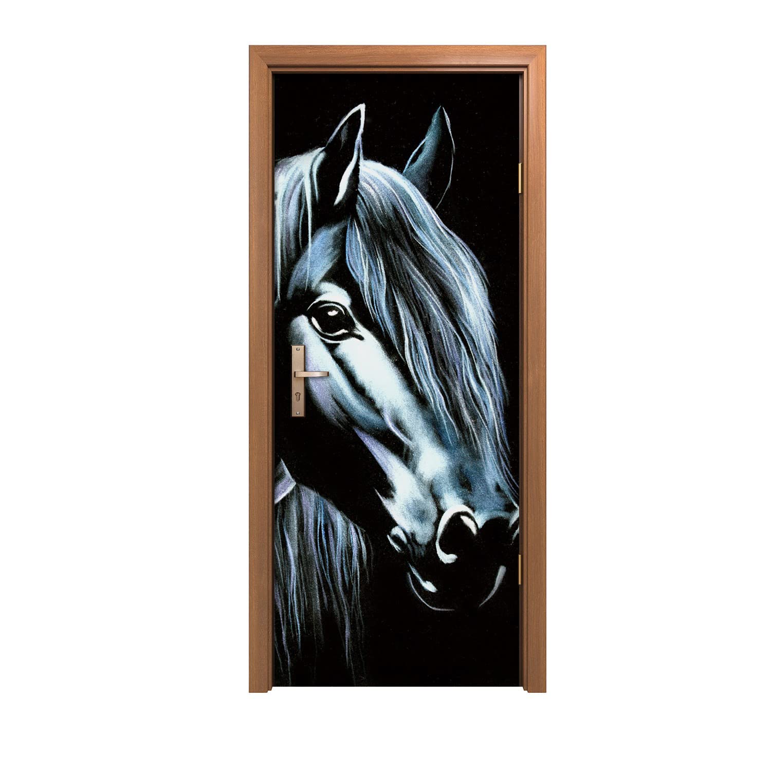 Autocollant de porte 80x200cm avec cheval pour décorer votre salon