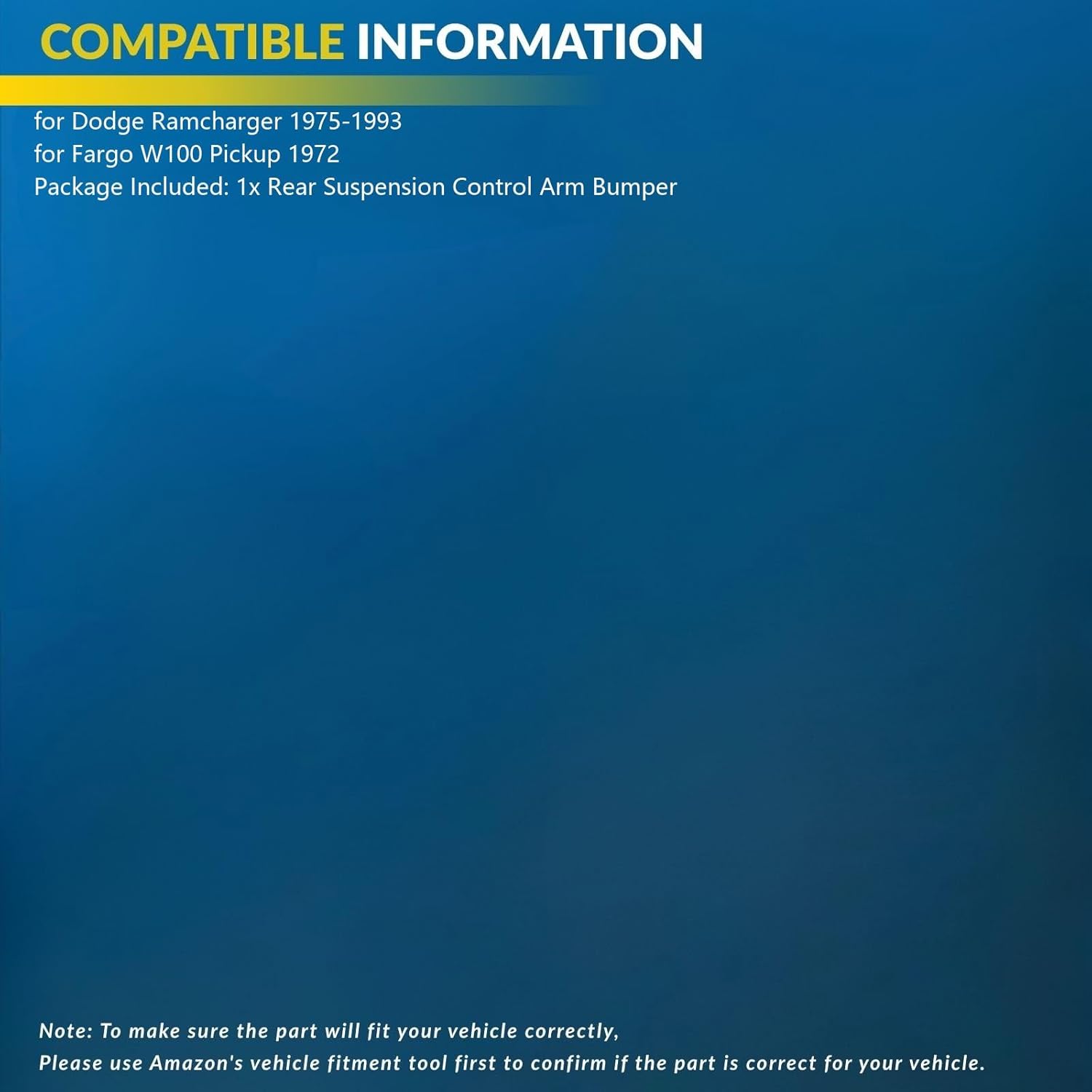 Rear Suspension Control Arm Bumper Replacement for Dodge Ramcharger 3.7L RWD 1975-1980 1986, for Ramcharger 5.2L 5.9L RWD 1975-1993, for Ramcharger 6.6L RWD 1977 1978
