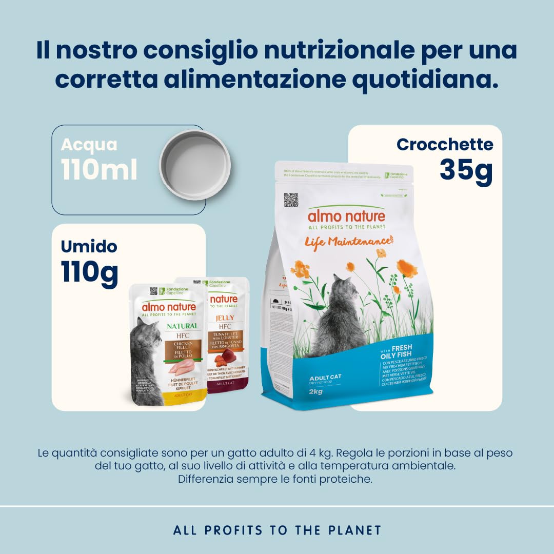 Almo Nature Life Maintenance - Crocchette per Gatti Adulti con Pesce Azzurro Fresco come 1° Ingrediente - Sacco da 2kg