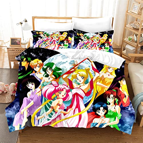 Animado 3D Impreso Cubierta del edredón, Sailor Moon 3D Impreso de Tres Piezas de la Cubierta, Cierre de Cremallera,ab-e1496,Double:79'x79'/200*200cm